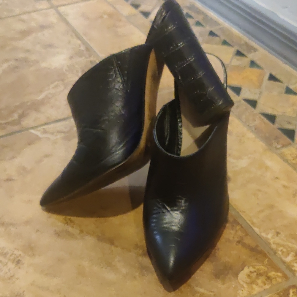 Aldo Black Leather Pointed Mules